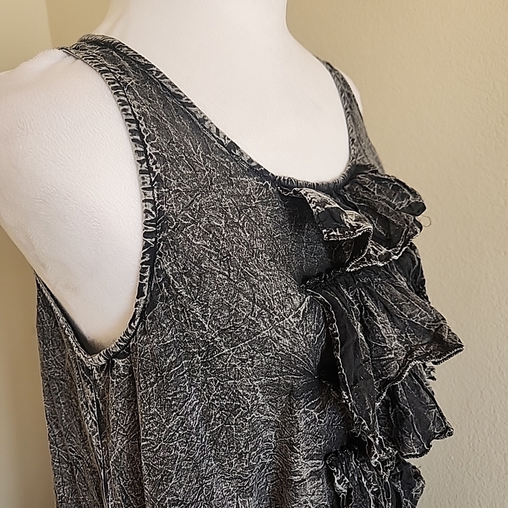 💐Paper Lace Ruffle Front Dress M Layered Crinkle Pockets Lagenlook Boho Hippie - Picture 4 of 16